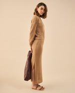 Falda larga ajustada para mujer - Café