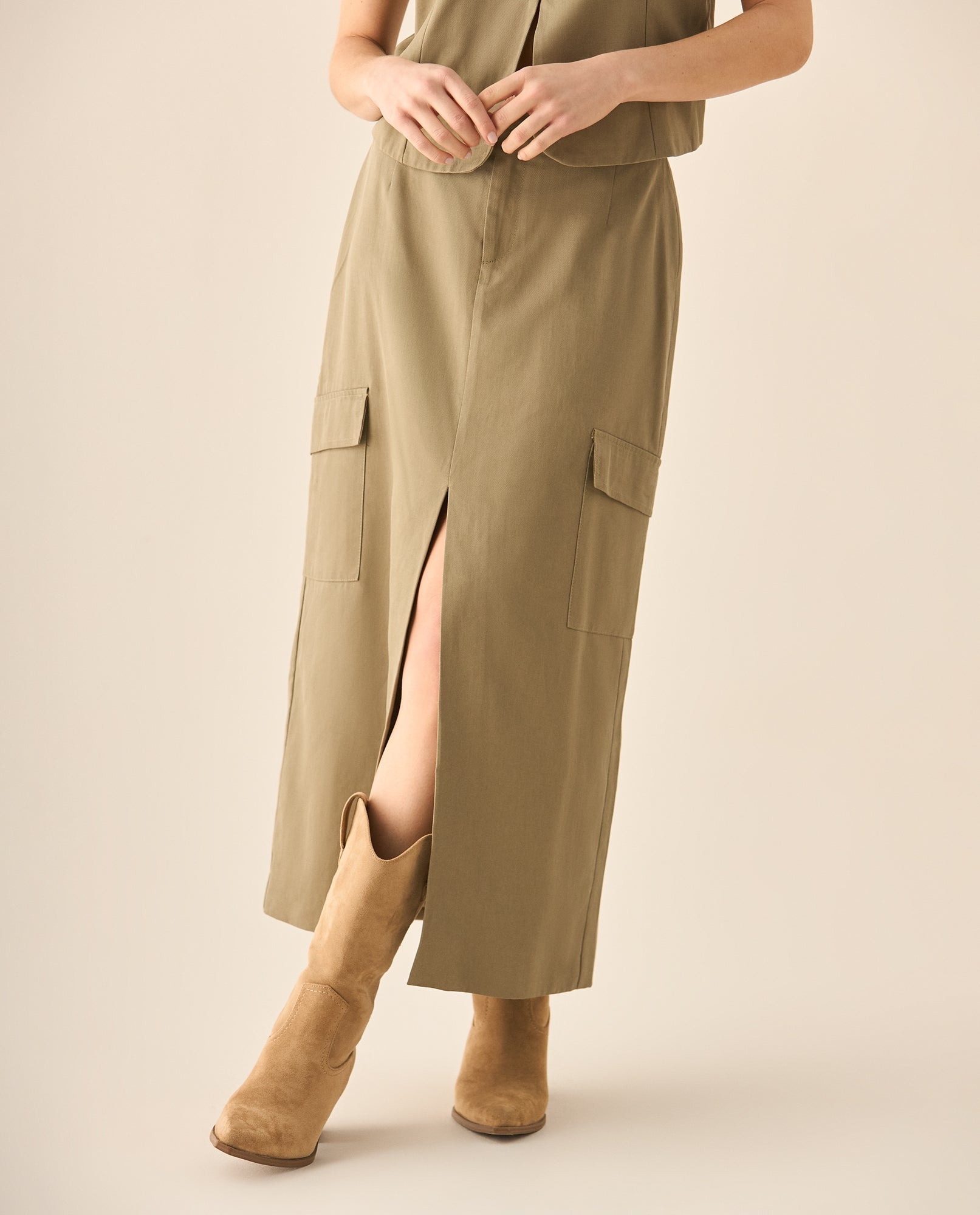 Falda larga con bolsillos tipo cargo para mujer  - Verde 34_443G000_VER170618_3