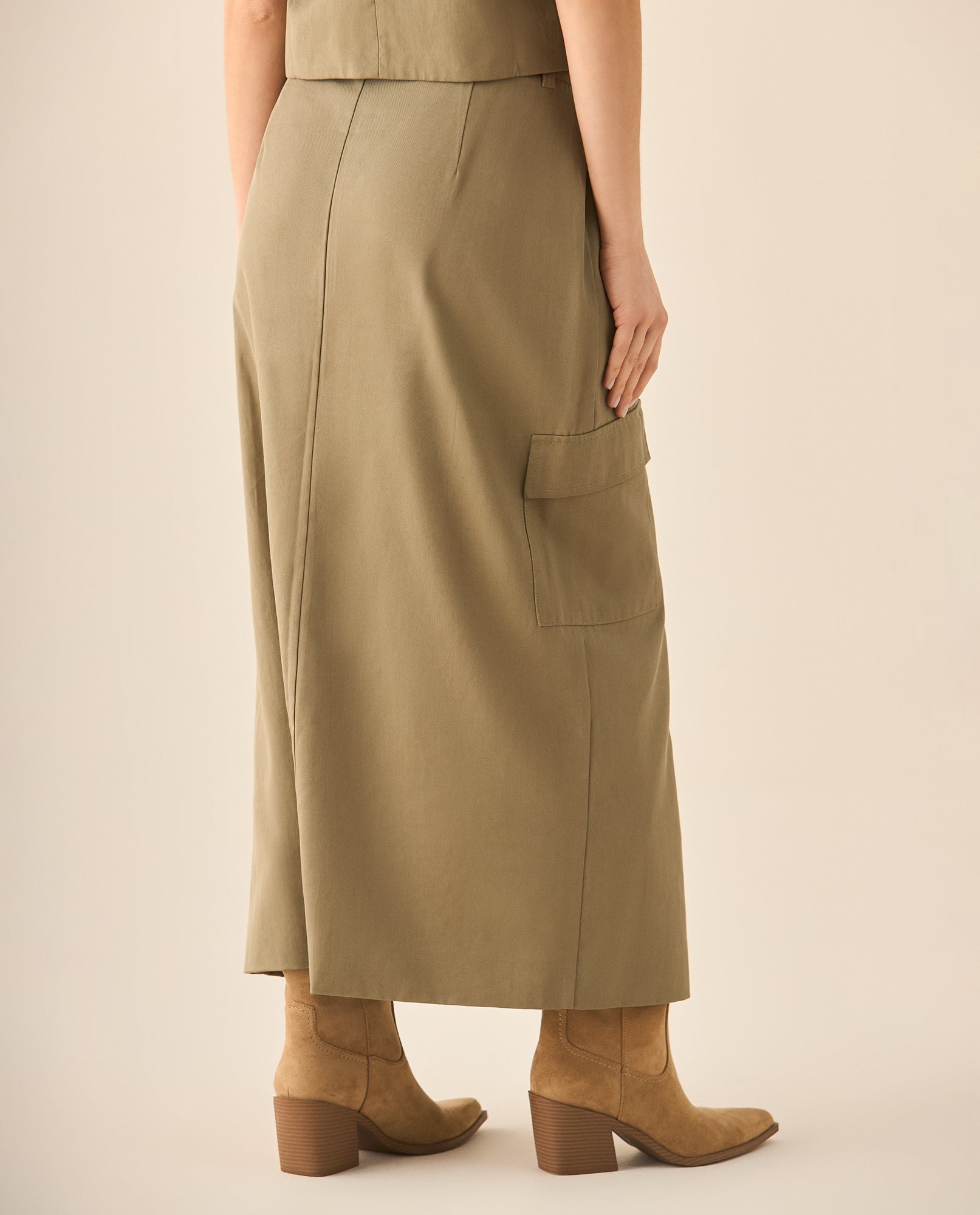 Falda larga con bolsillos tipo cargo para mujer  - Verde 34_443G000_VER170618_5