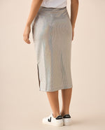 Falda midi con apliques brillantes para mujer - Gris
