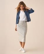 Falda midi con apliques brillantes para mujer - Gris