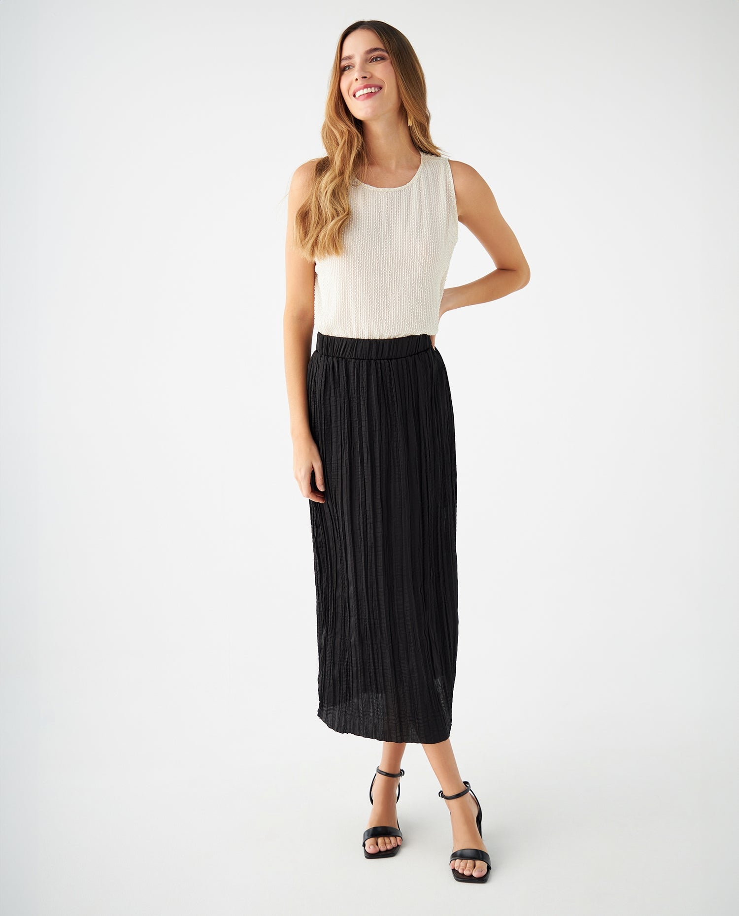 Falda con efecto corrugado para mujer - Negro
