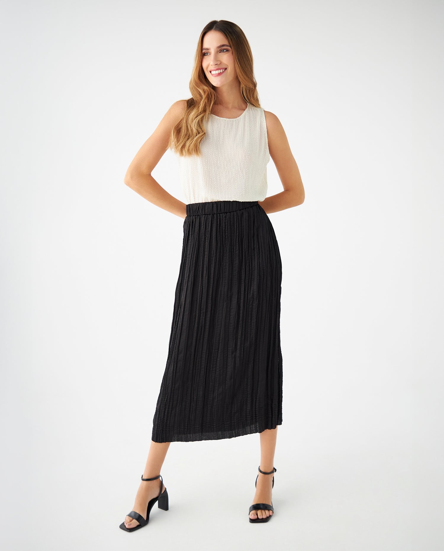 Falda con efecto corrugado para mujer - Negro