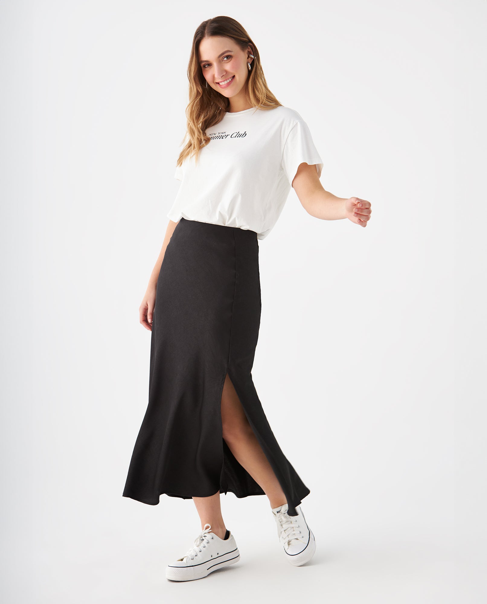 Falda de tela fluida para mujer - Negro 34_449F103_NEG193909_0