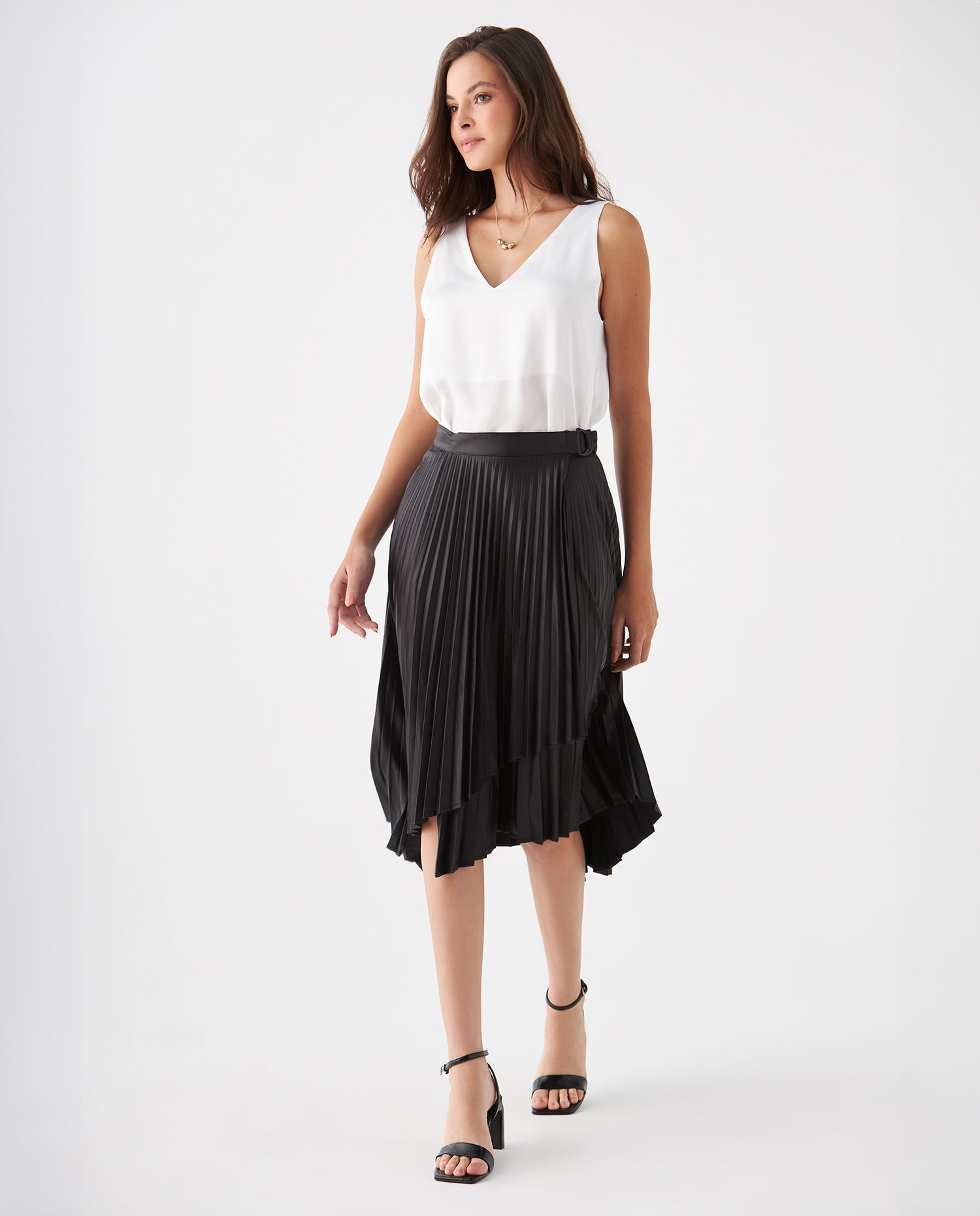 Falda plisada tipo cuero para mujer - Negro