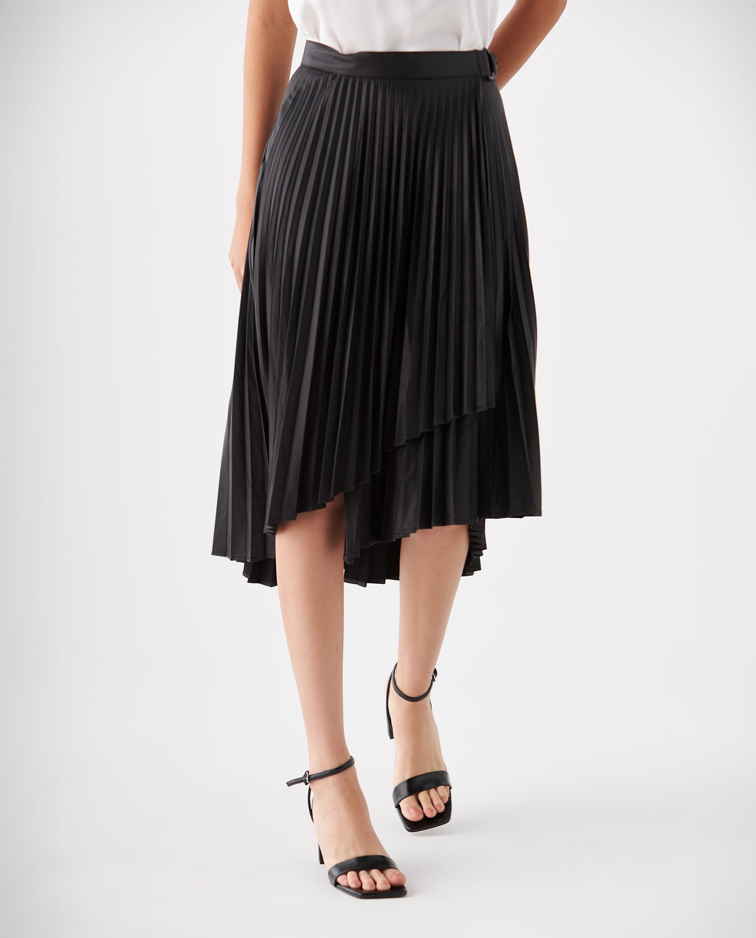 Falda plisada tipo cuero para mujer - Negro