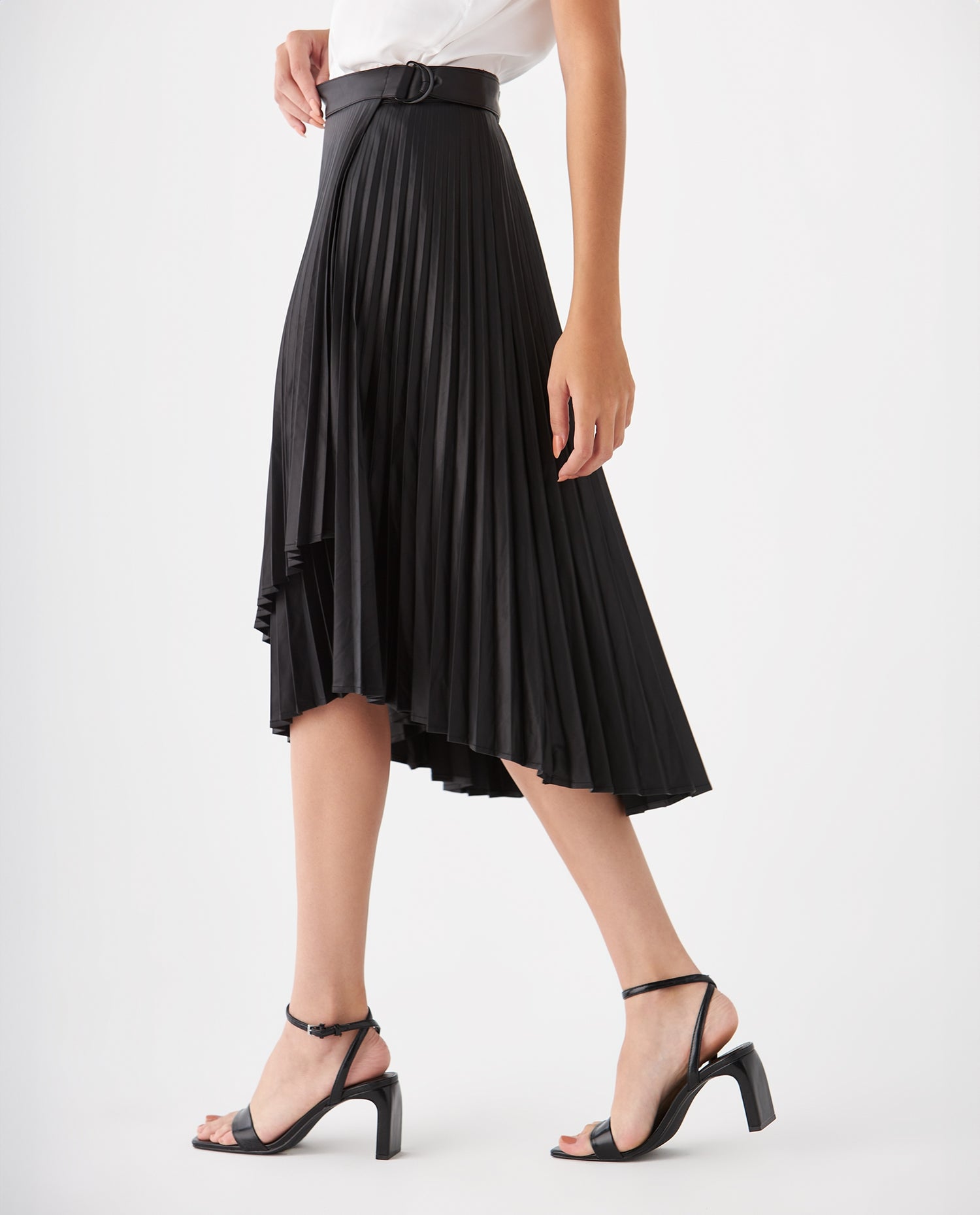 Falda plisada tipo cuero para mujer - Negro