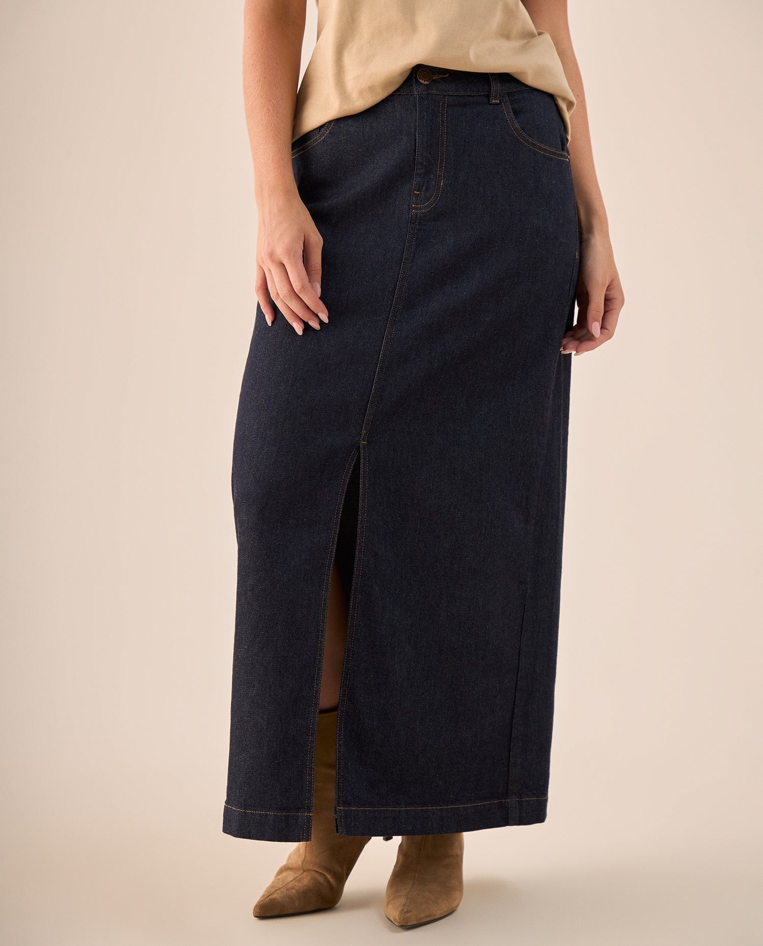 Falda Denim Larga Tiro Alto - Azul