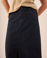 Falda Denim Larga Tiro Alto - Azul