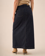 Falda Denim Larga Tiro Alto - Azul