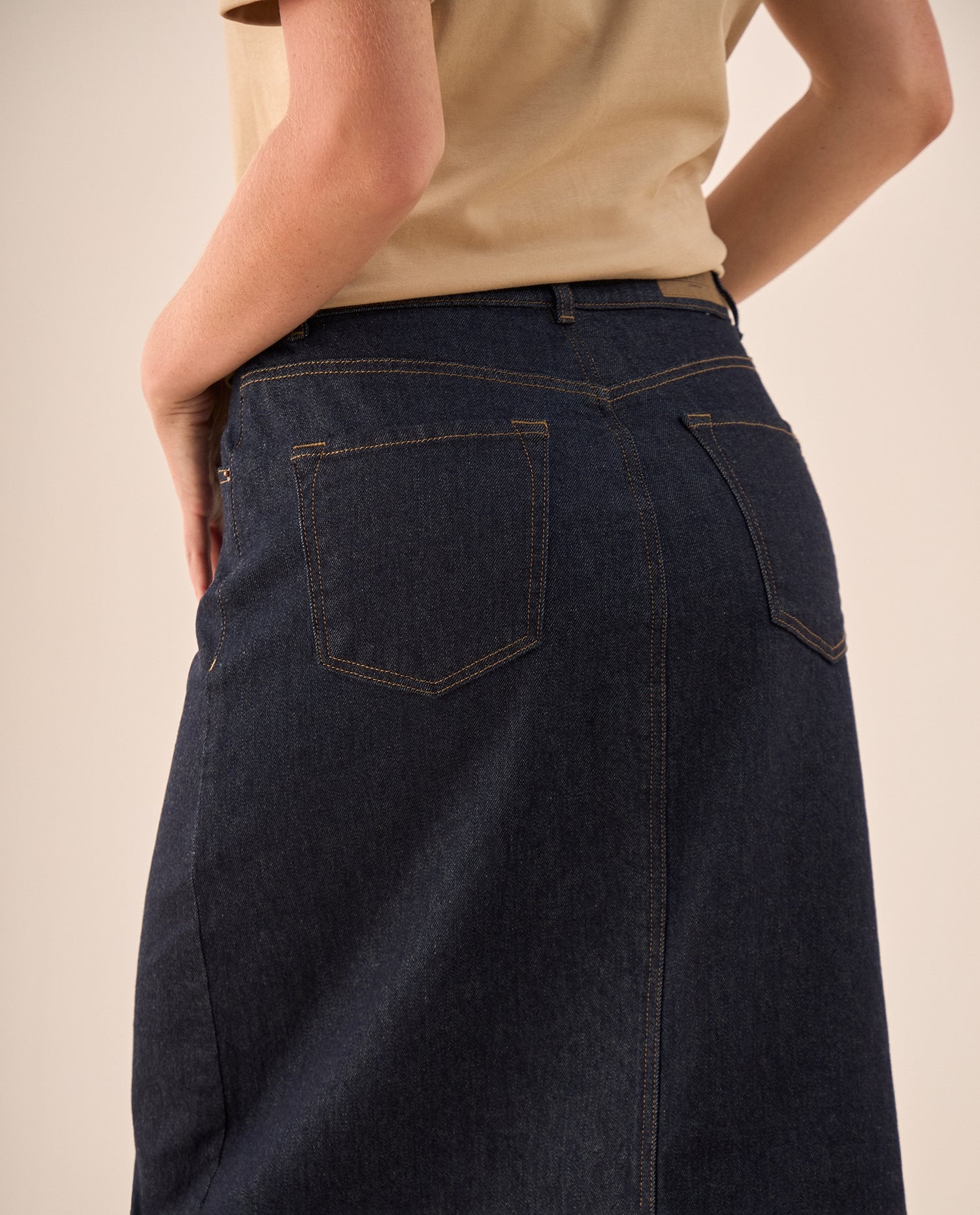 Falda Denim Larga Tiro Alto - Azul
