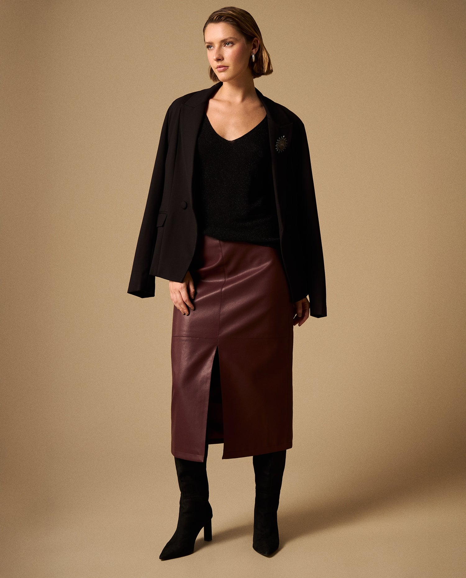 Falda Midi con Abertura Frontal Morado Oscuro - Morado
