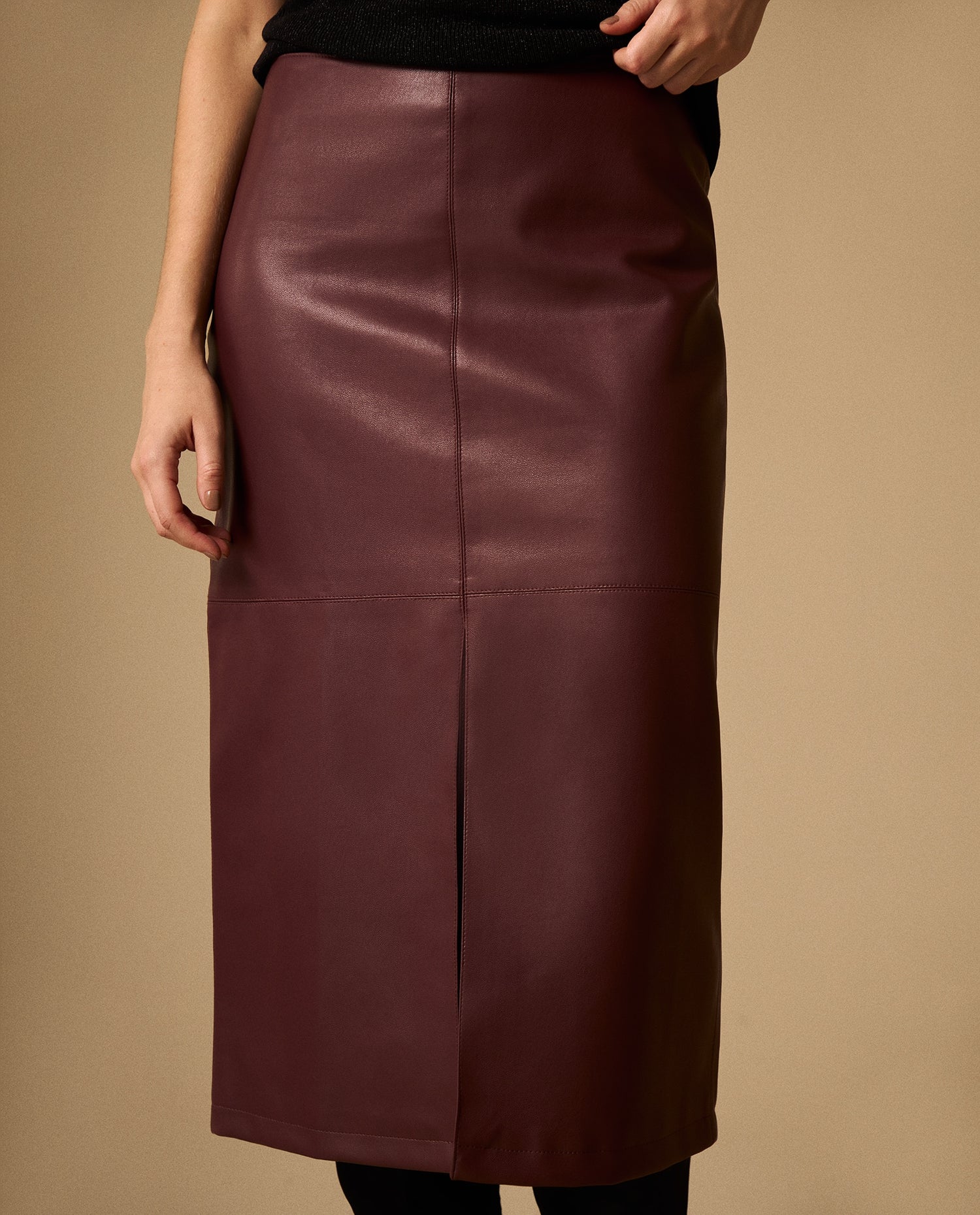 Falda Midi con Abertura Frontal Morado Oscuro - Morado