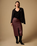 Falda Midi con Abertura Frontal Morado Oscuro - Morado