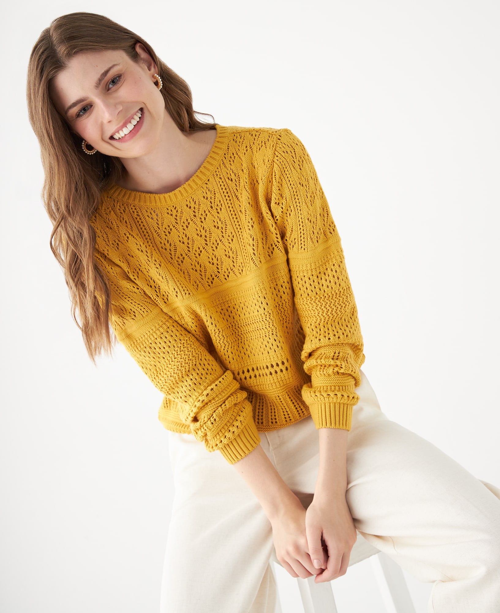 Buzo tejido cuello redondo para mujer - Amarillo 34_461F101_AMA171047_0