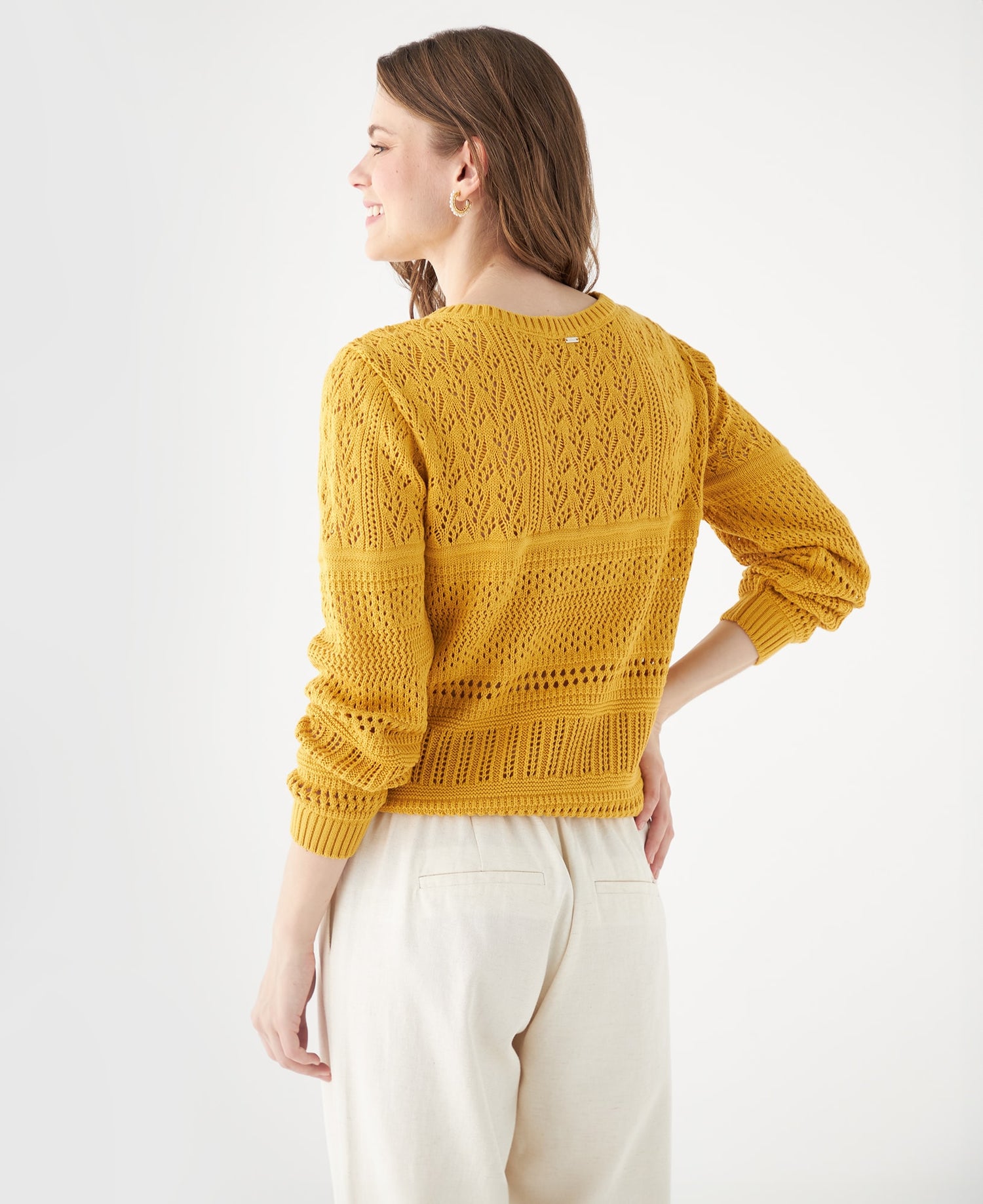 Buzo tejido cuello redondo para mujer - Amarillo
