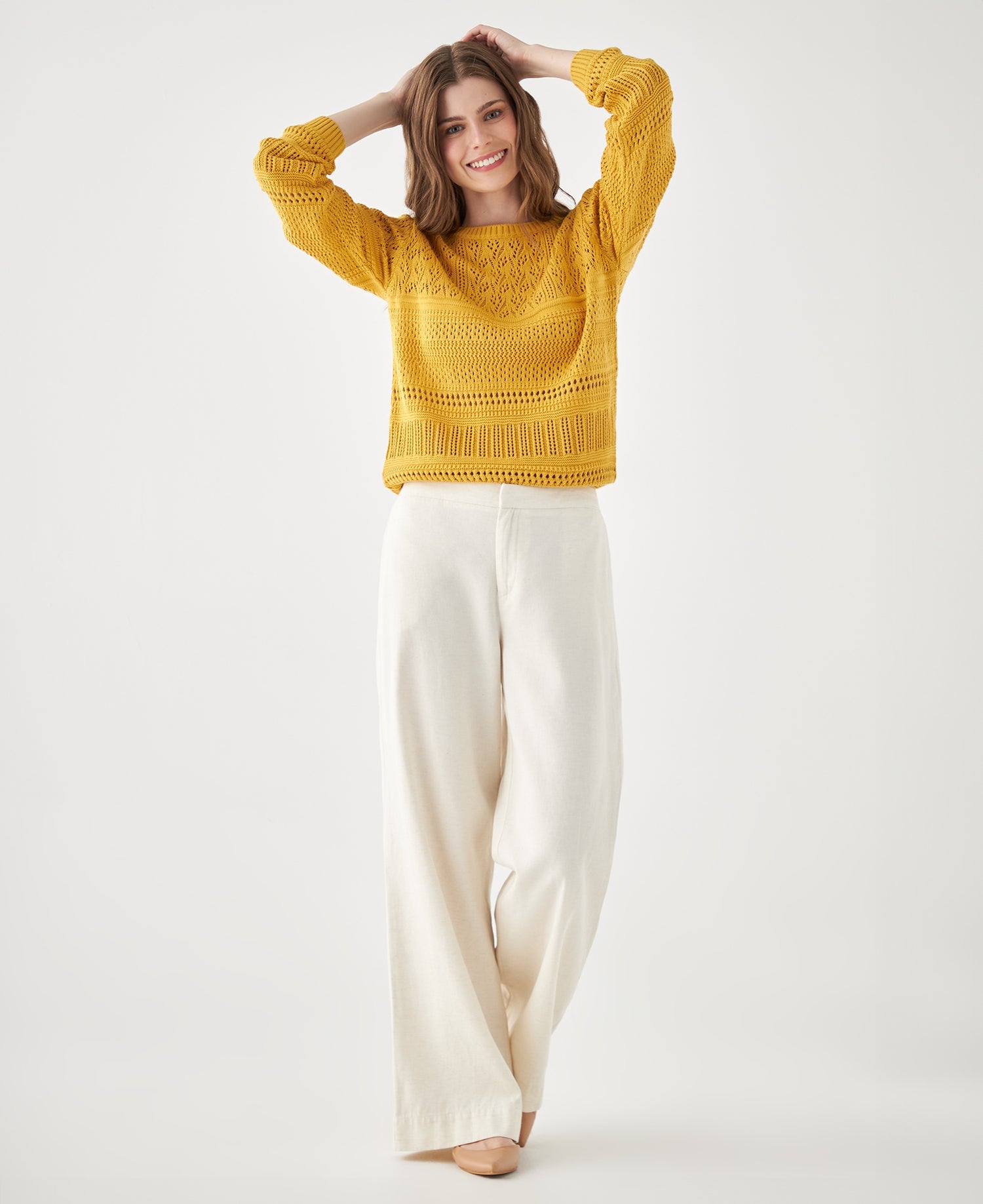 Buzo tejido cuello redondo para mujer - Amarillo