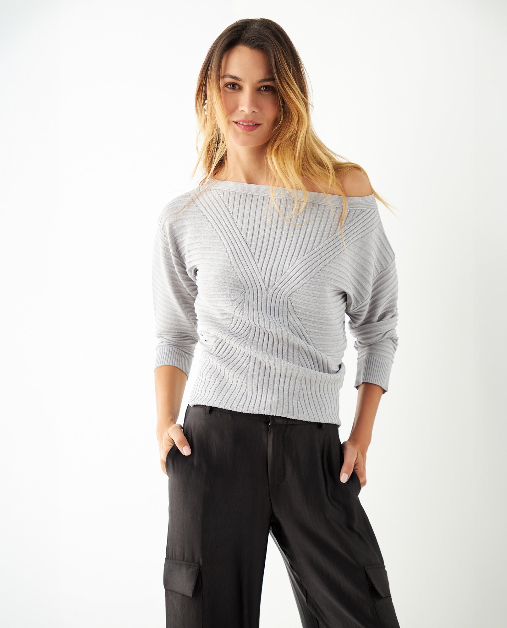 Buzo tejido a rayas para mujer - Gris 34_461F204_GRI140000_4