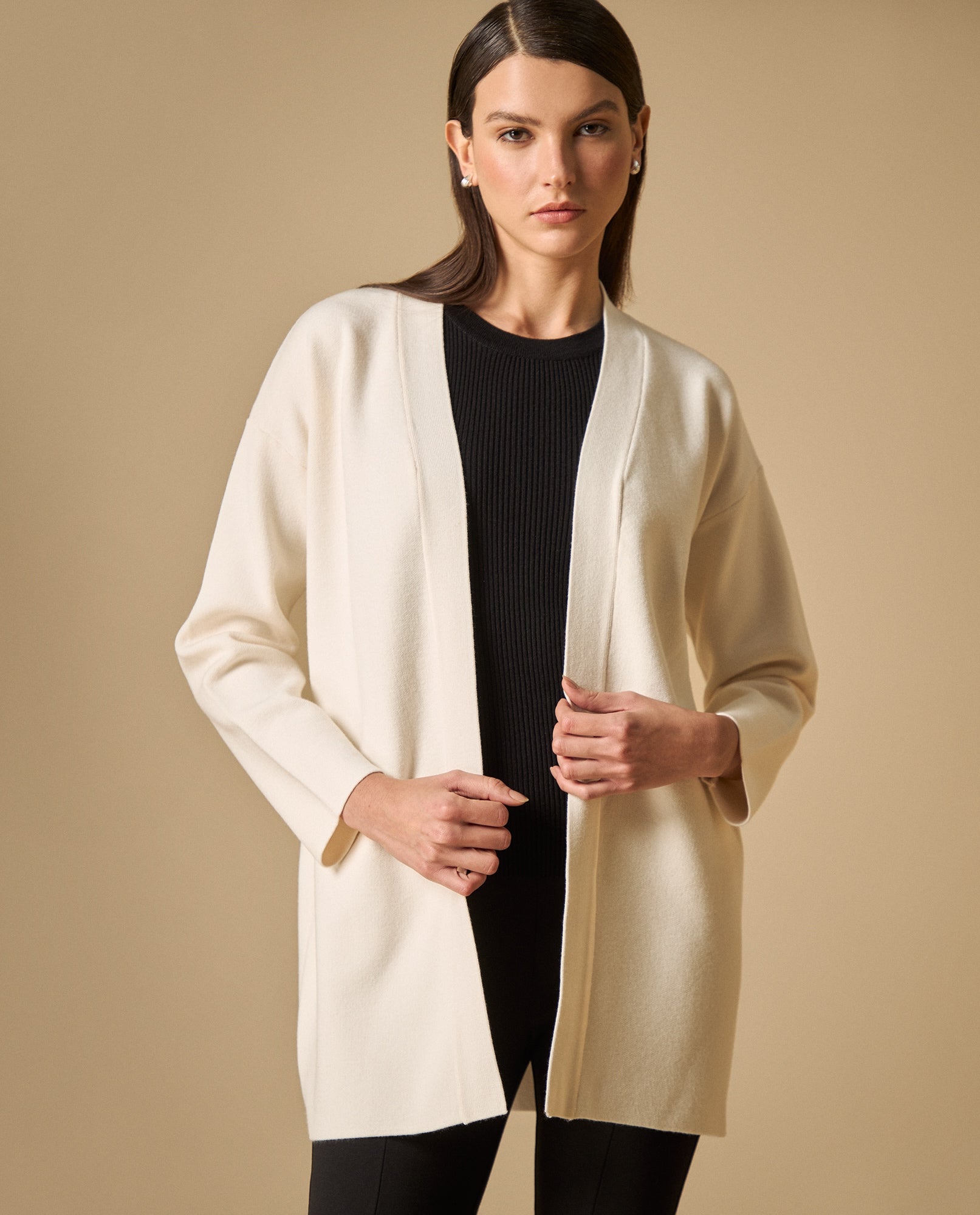 Cardigan tejido hombro caído frente abierto - Beige 34_461H205_BEI130607_0