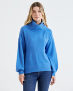 Buzo con cuello drapeado para mujer - Azul