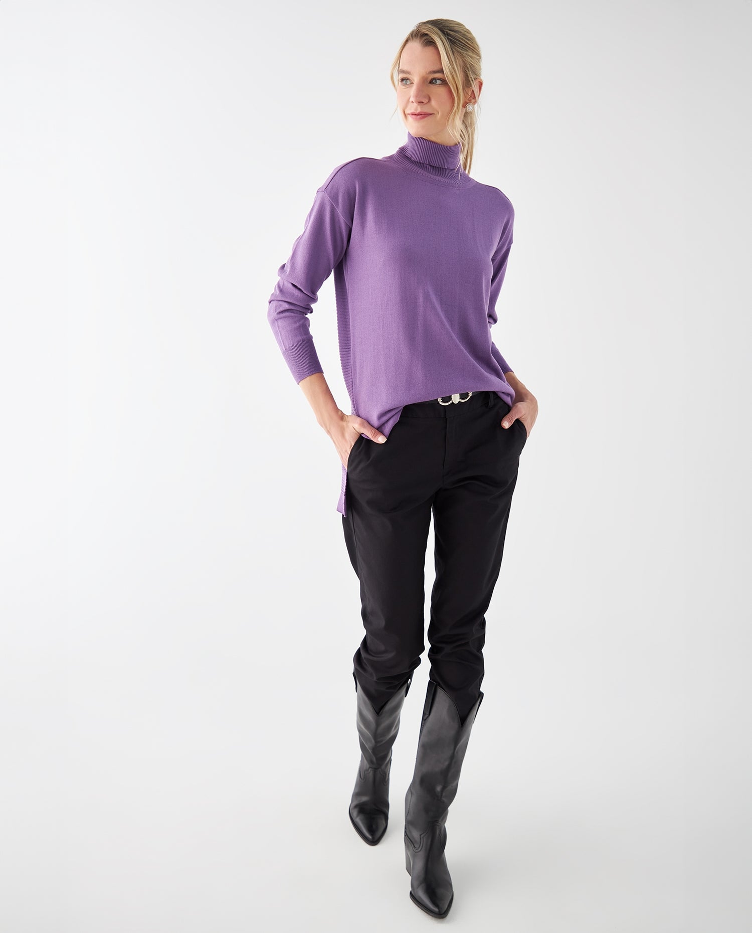 Buzo tejido cuello alto para mujer - Morado