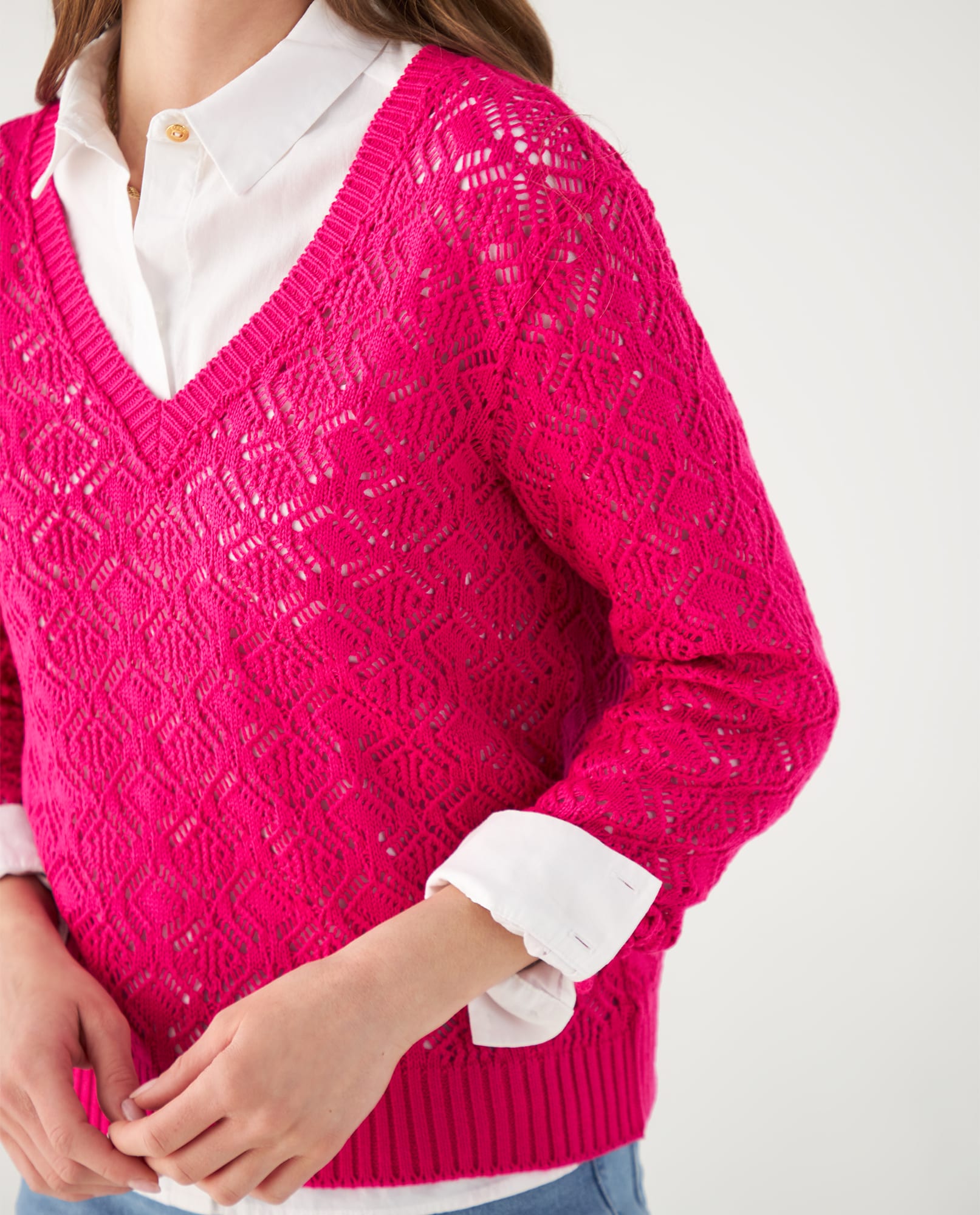 Suéter con cuello en V para mujer - Rosa 34_462F101_ROS162126_3