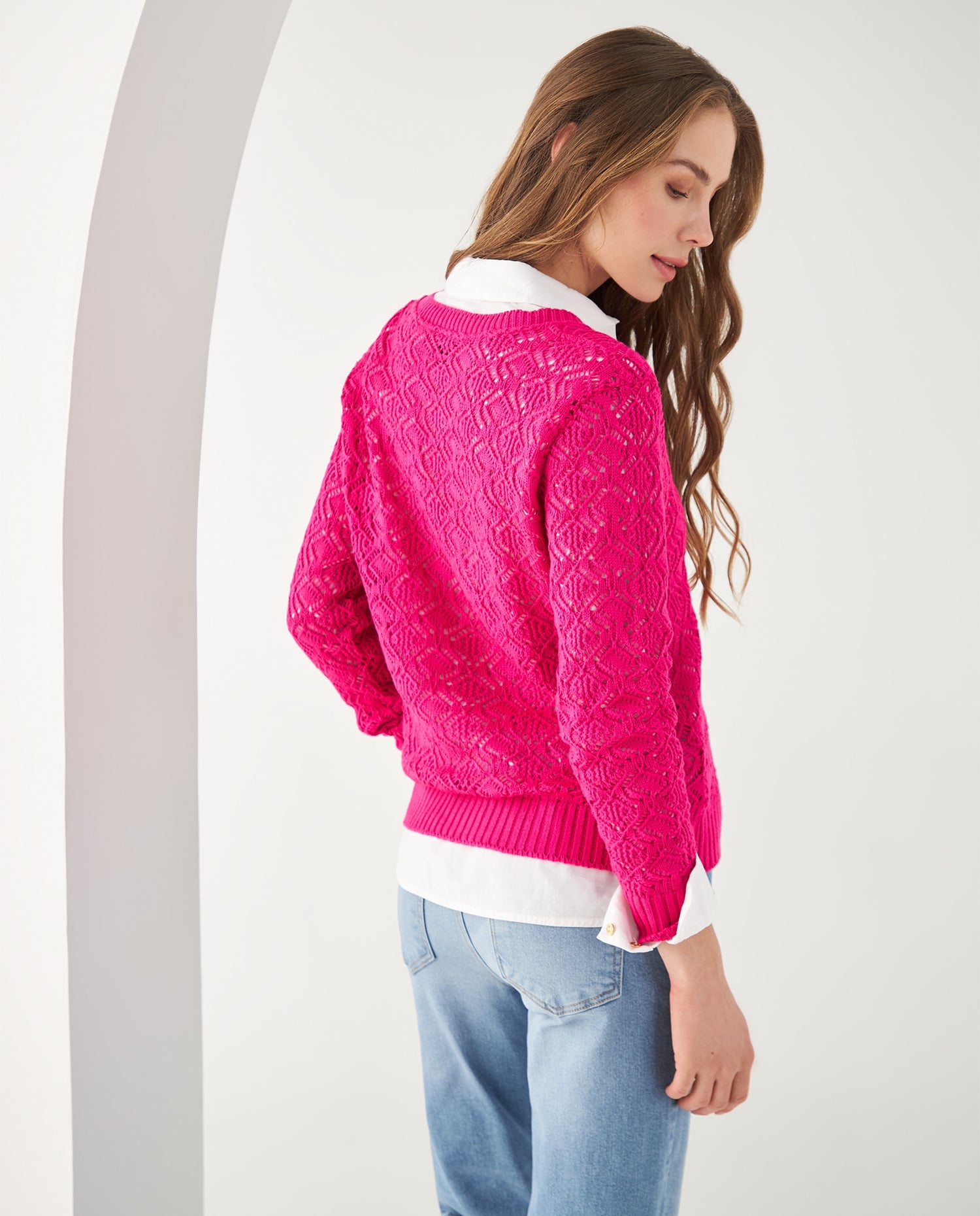 Suéter con cuello en V para mujer - Rosa