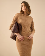 Camisa tejida con detalles desagujados para mujer - Café