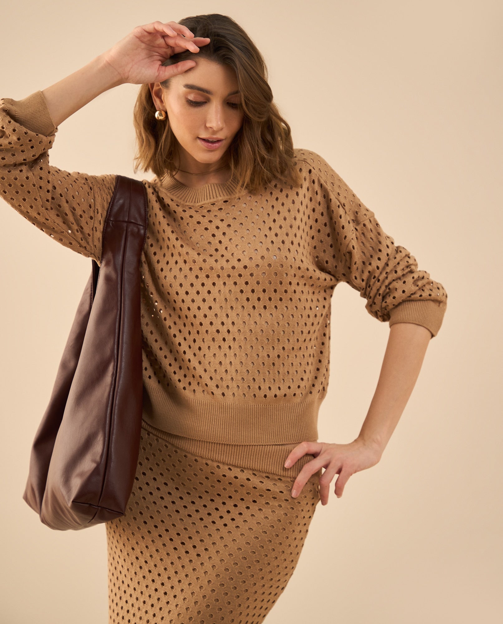 Camisa tejida con detalles desagujados para mujer - Café 34_462G106_CAF171009_5