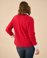 Buzo tejido de diseño cerrado para mujer - Rojo