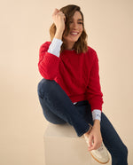 Buzo tejido de diseño cerrado para mujer - Rojo
