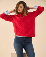 Buzo tejido de diseño cerrado para mujer - Rojo