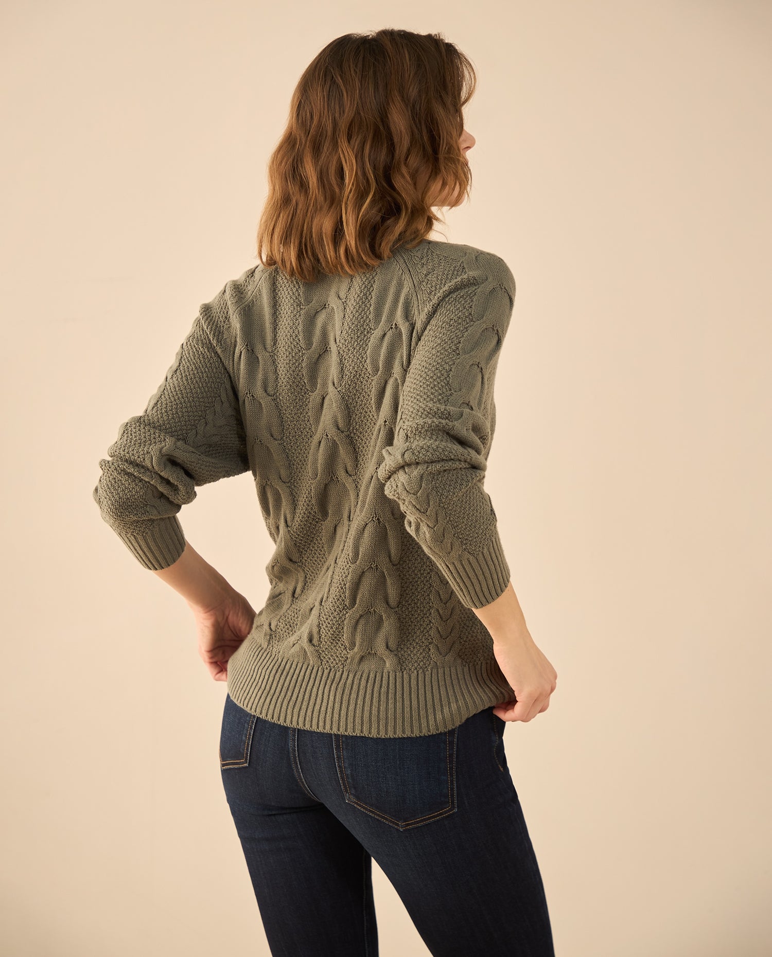 Buzo tejido de diseño cerrado para mujer - Verde