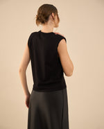 Camisa tejida manga sisa para mujer - Negro
