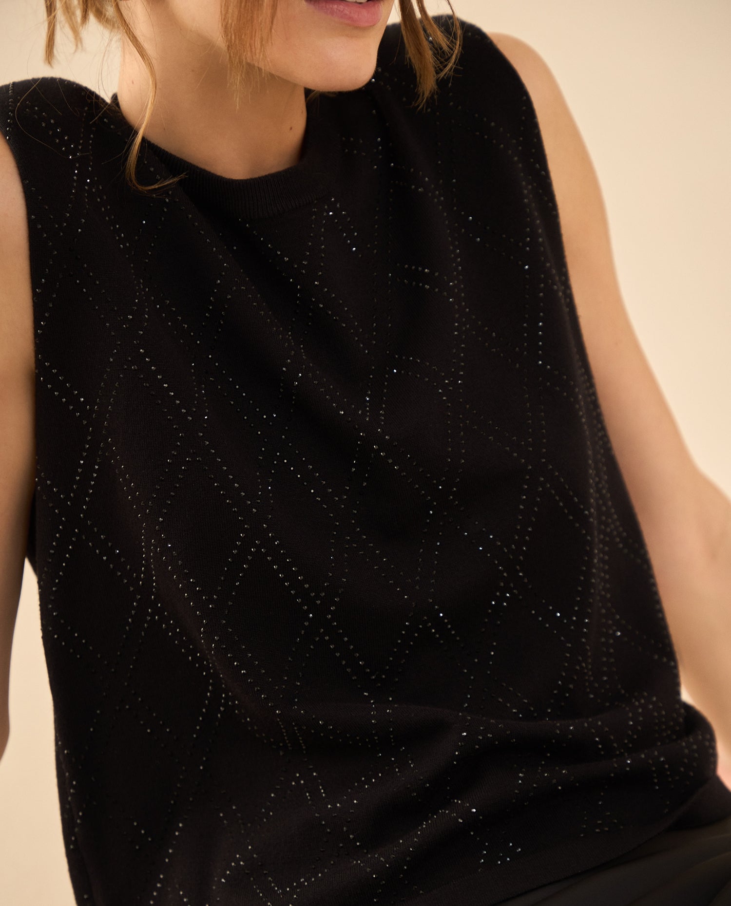 Camisa tejida manga sisa para mujer - Negro