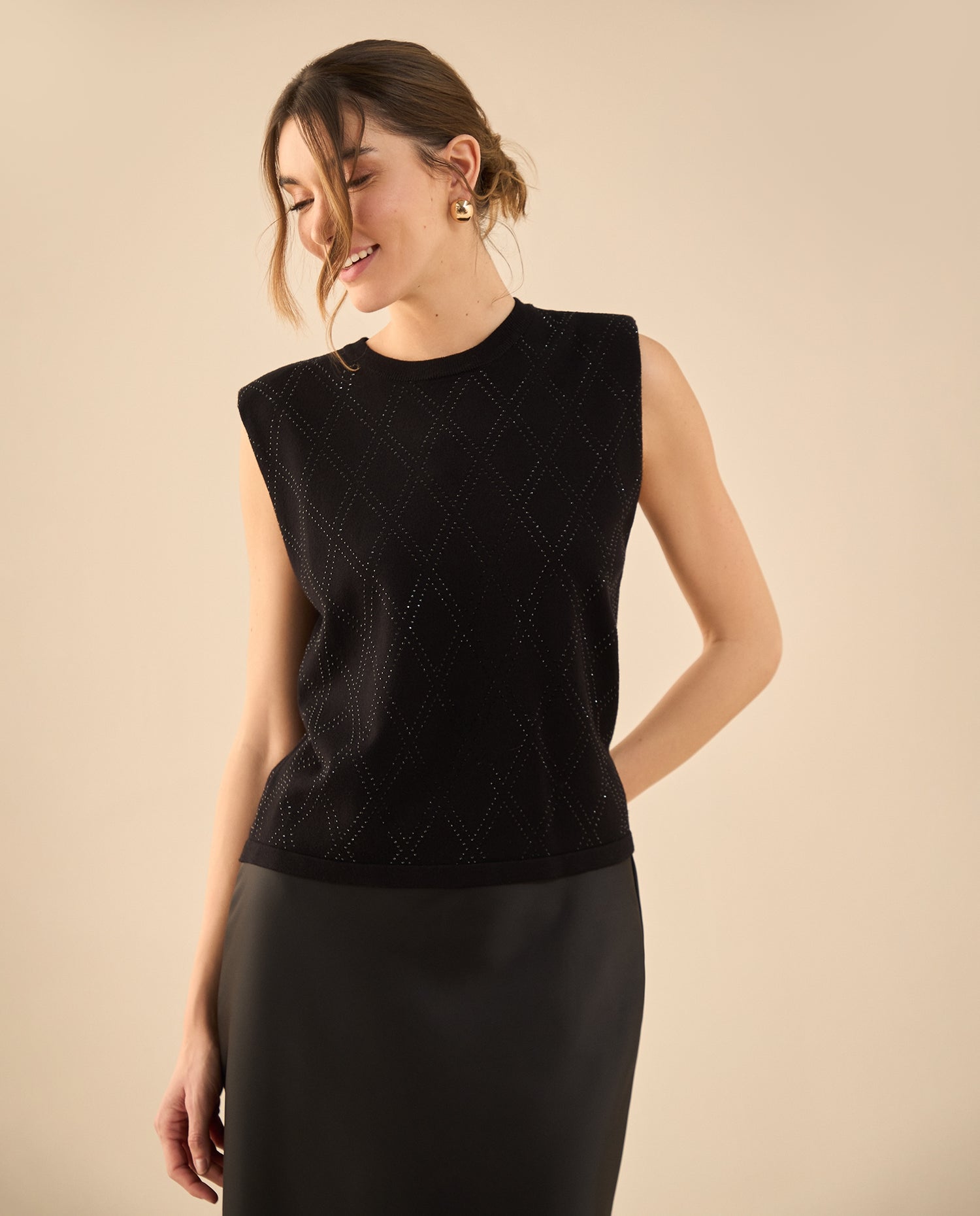 Camisa tejida manga sisa para mujer - Negro