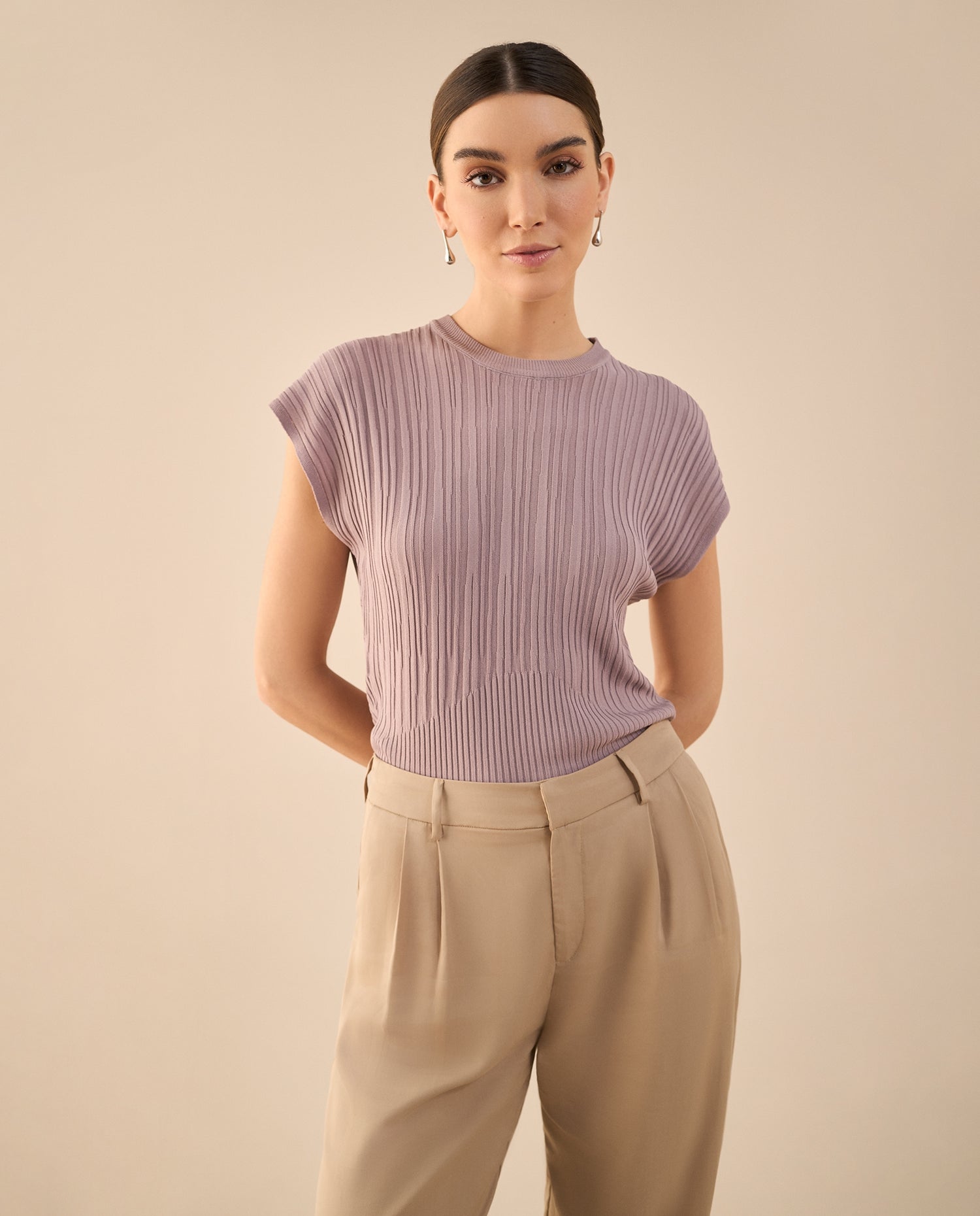Camisa tejida de diseño cerrado - Morado