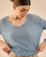 Camisa tejida con escote en V para mujer - Azul