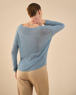Camisa tejida con escote en V para mujer - Azul