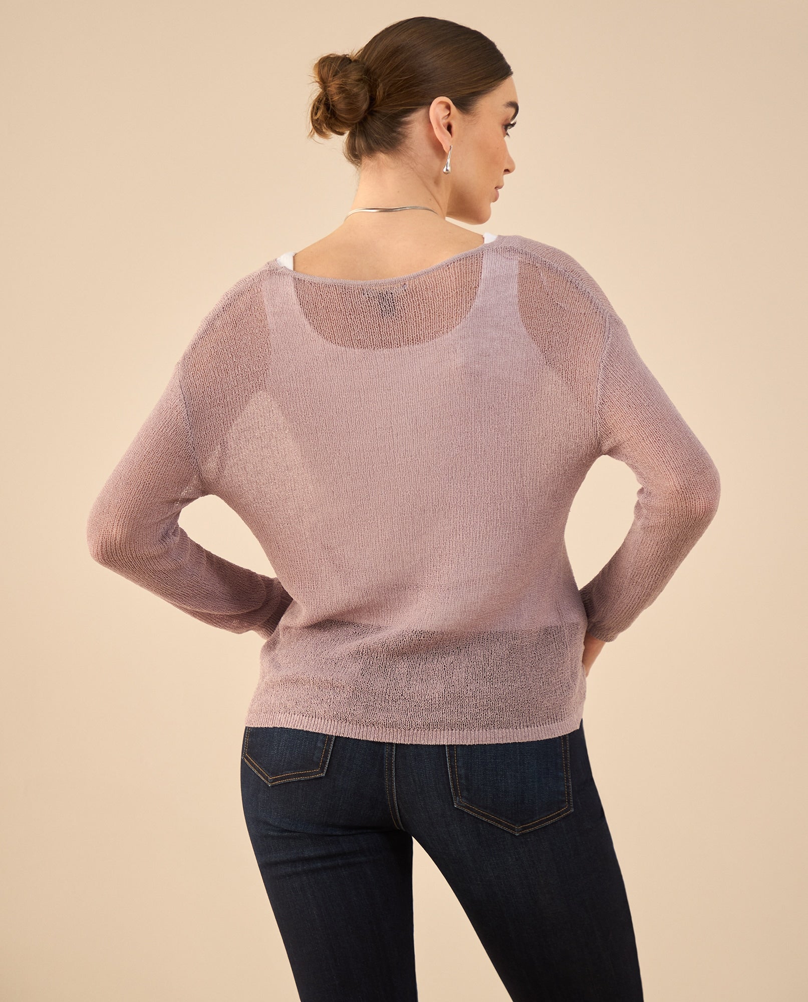 Camisa tejida con escote en V para mujer - Morado 34_462G204_MOR163812_4