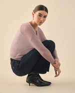 Camisa tejida con escote en V para mujer - Morado
