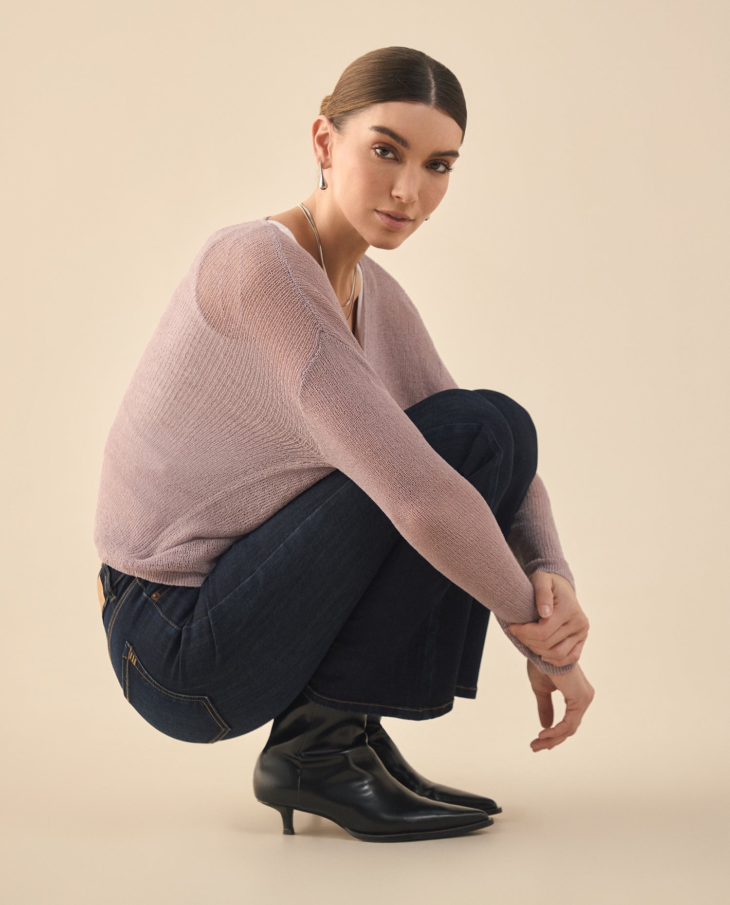 Camisa tejida con escote en V para mujer - Morado