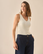 Camisa tejida con escote en V para mujer - Crudo