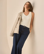 Camisa tejida con escote en V para mujer - Crudo