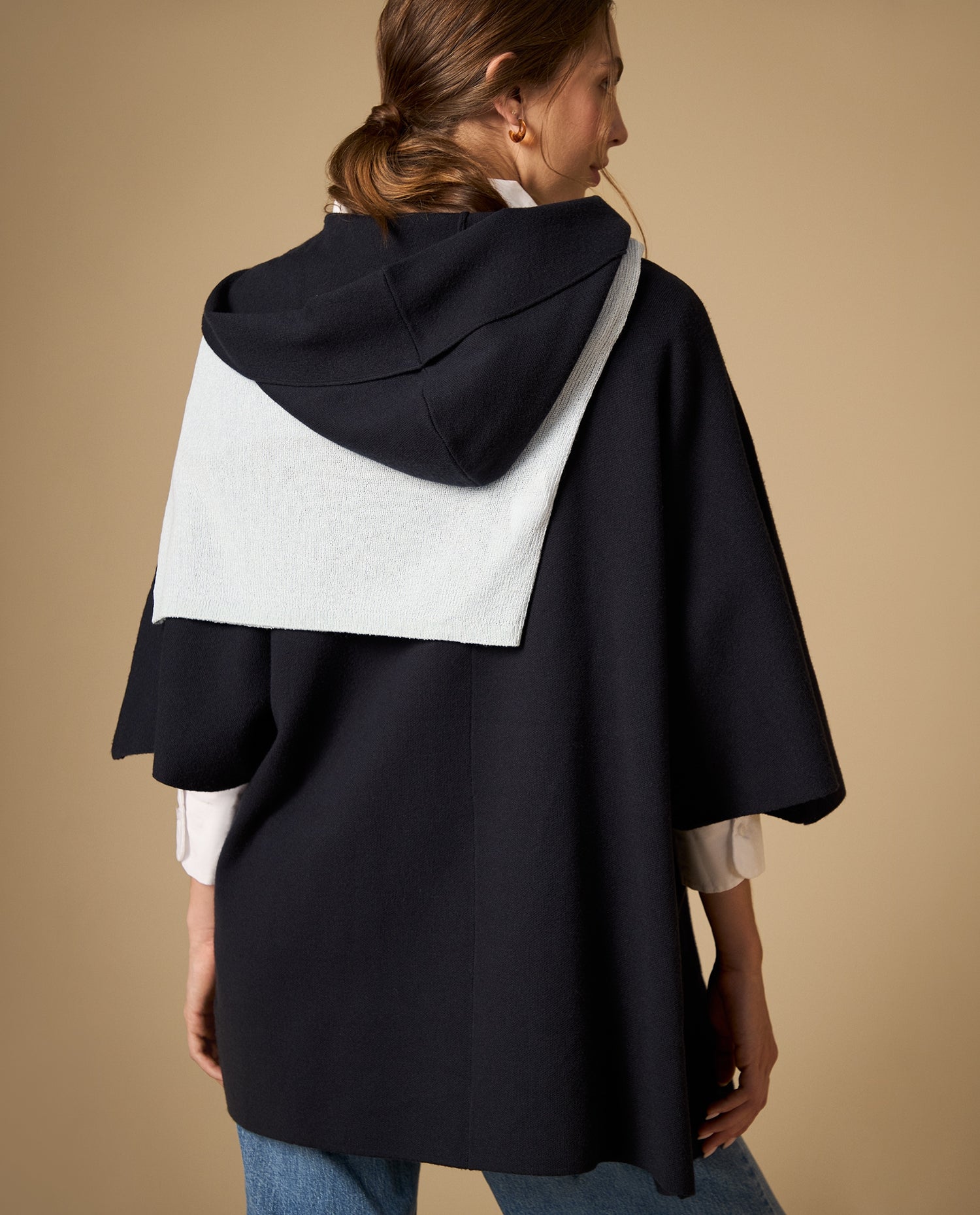 Capa tejida con cuello tipo ojal silueta cardigan - Azul