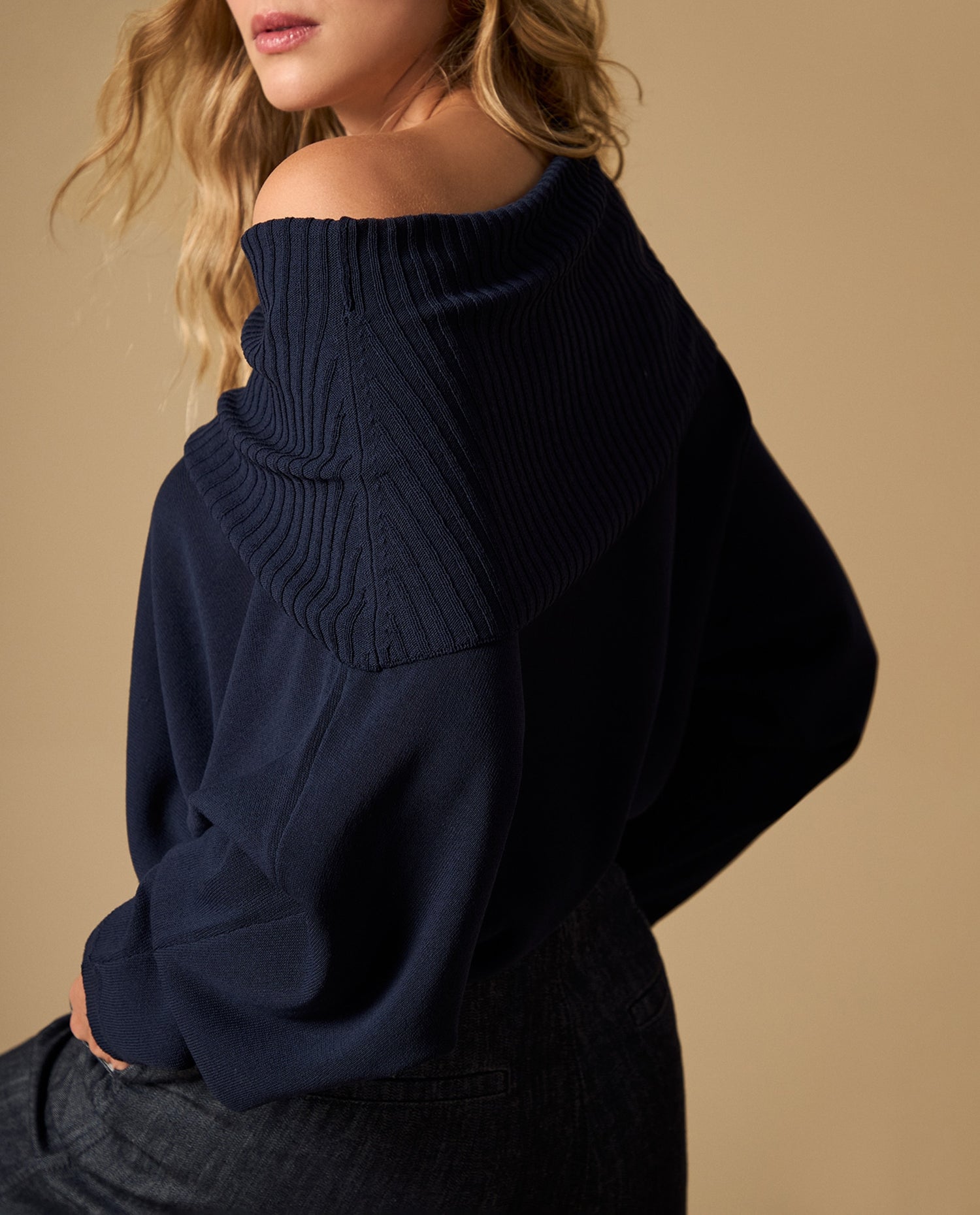 Suéter tejido cuello tortuga amplio silueta relajada - Azul
