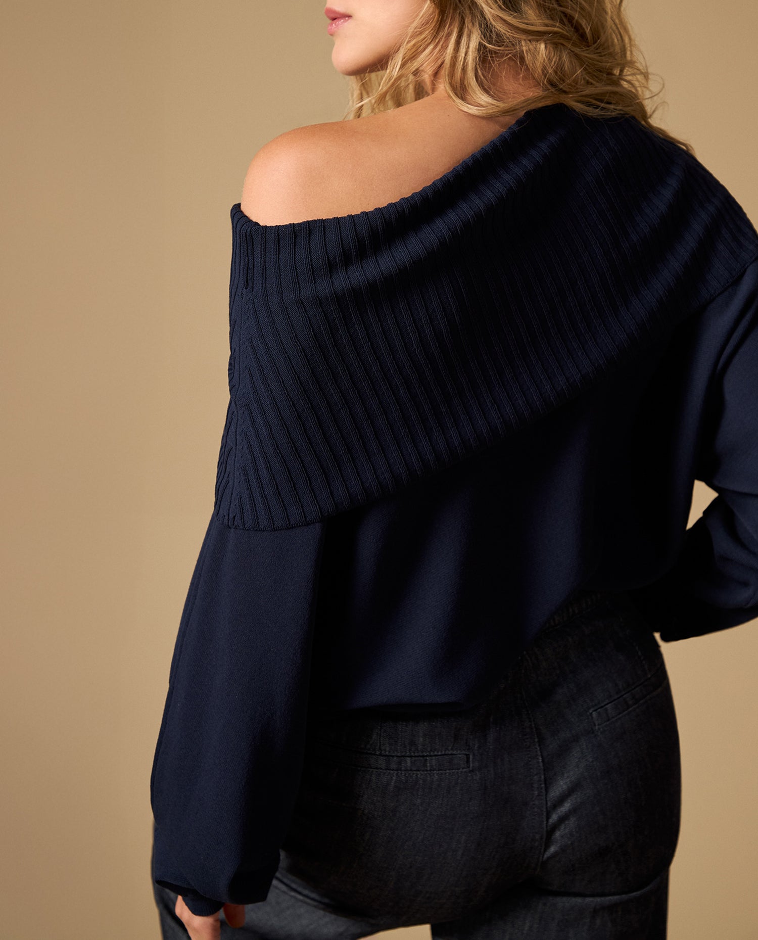Suéter tejido cuello tortuga amplio silueta relajada - Azul