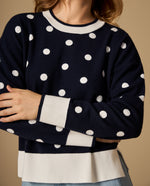 Suéter tejido cardigan con hombro caído y diseño de puntos - Azul