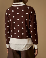 Suéter tejido cardigan con hombro caído y diseño de puntos - Café
