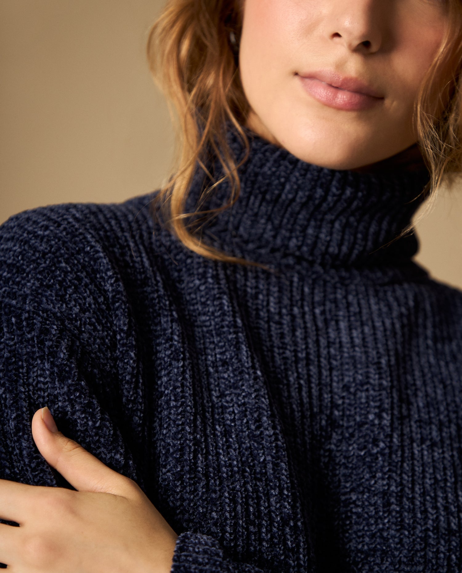 Suéter tejido cuello alto con textura acanalada - Azul